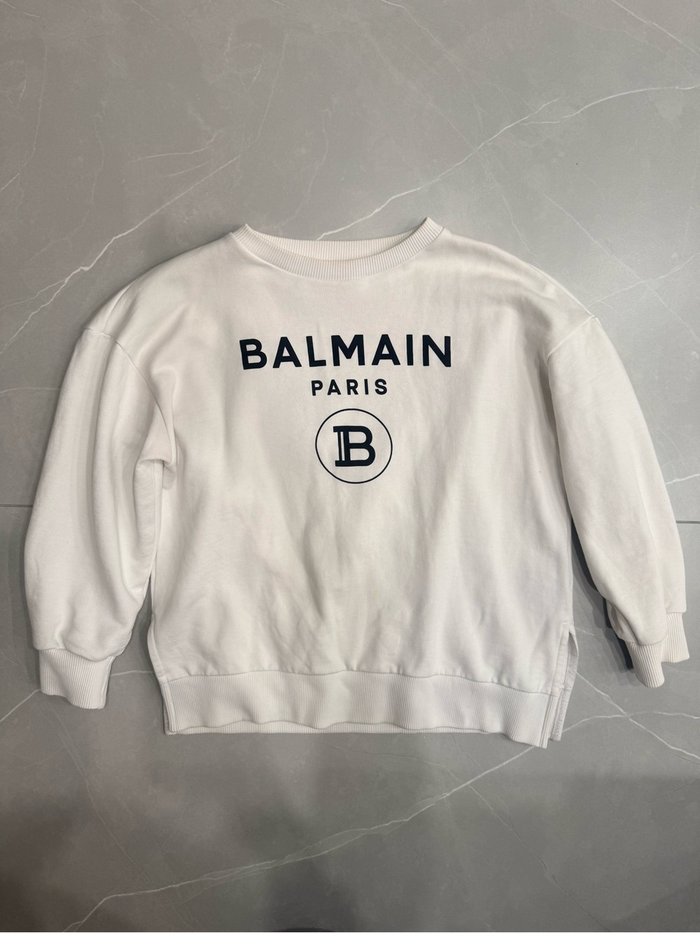 Balmain White Crewneck Sweatshirt with Black Logo